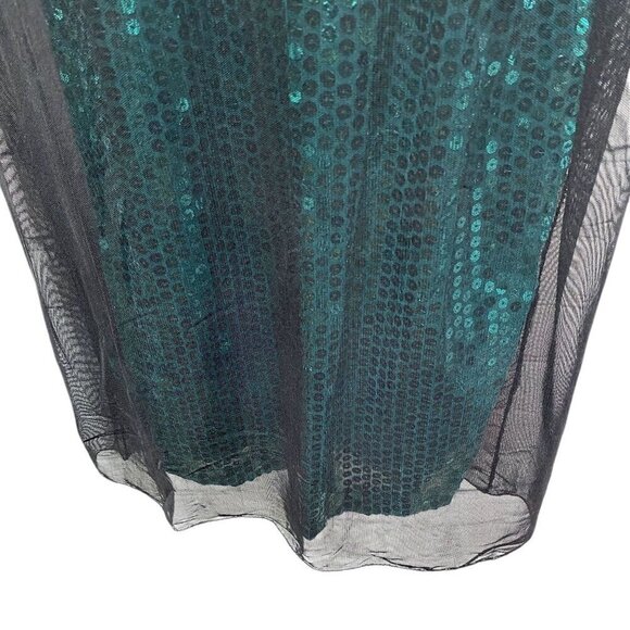 VICKY TIEL COUTURE Evening Dress Size S/M (40) Black Green Sequin Mesh Midi Long - Picture 11 of 12